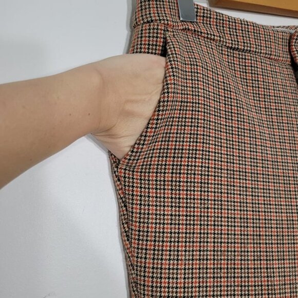 Vintage Tan & Orange Y2K Houndstooth Winter Flat 90s Front Straight Leg Pants 4 - Picture 5 of 13